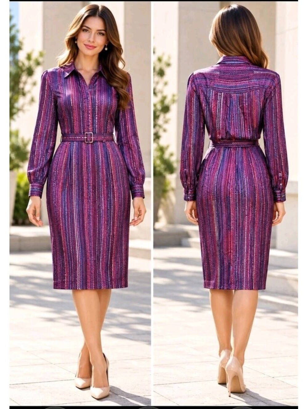ETCETERA Women's Abigail Dress 12 Bold Colors Striped Belted Buttons NWT $348 #C